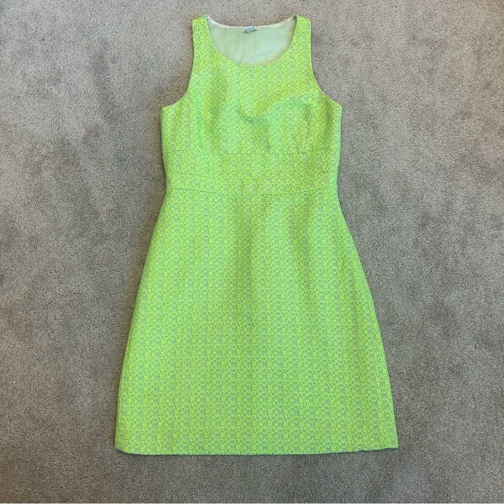 J. Crew lime green sleeveless textured tweed Racer back sheath A-line dress Sz 4 - Picture 2 of 13